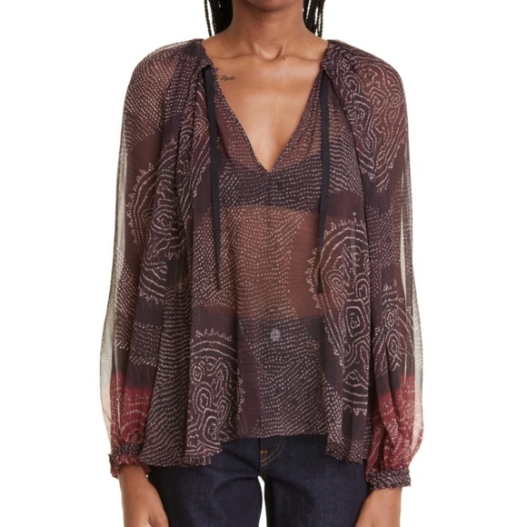 NEW Ulla Johnson Pauline Metallic Peasant Garnet Sheer Transparent Puff Sleeve 6 - Picture 1 of 10
